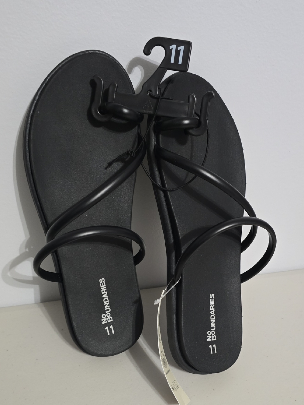 🆕️ No Boundaries Black Minimal Strappy Slide Sandals Size 11